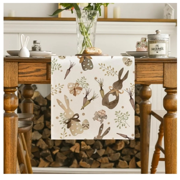 🐇 Set of 3 Easter Bunny rabbit rustic table runners. Carrots, eggs, eucalyptus. - Picture 9 of 14